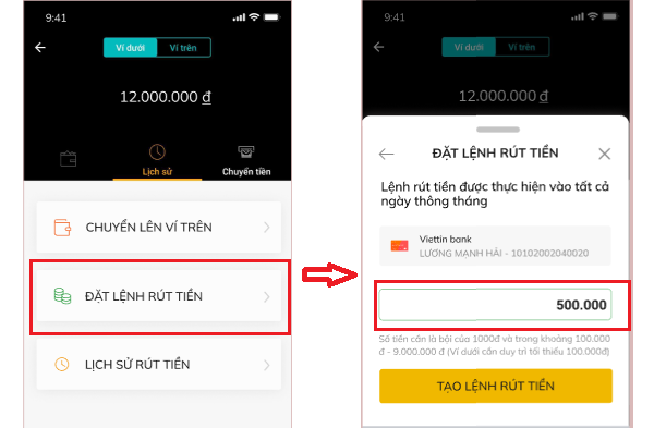 Rút tiền từ app Xanh SM về thẻ ngân hàng